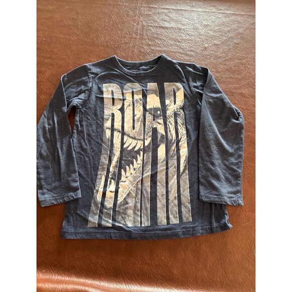 Boys M/M 7/8 The Children's Place Gray Long Sleeve Dino Shirt - Picture 1 of 3